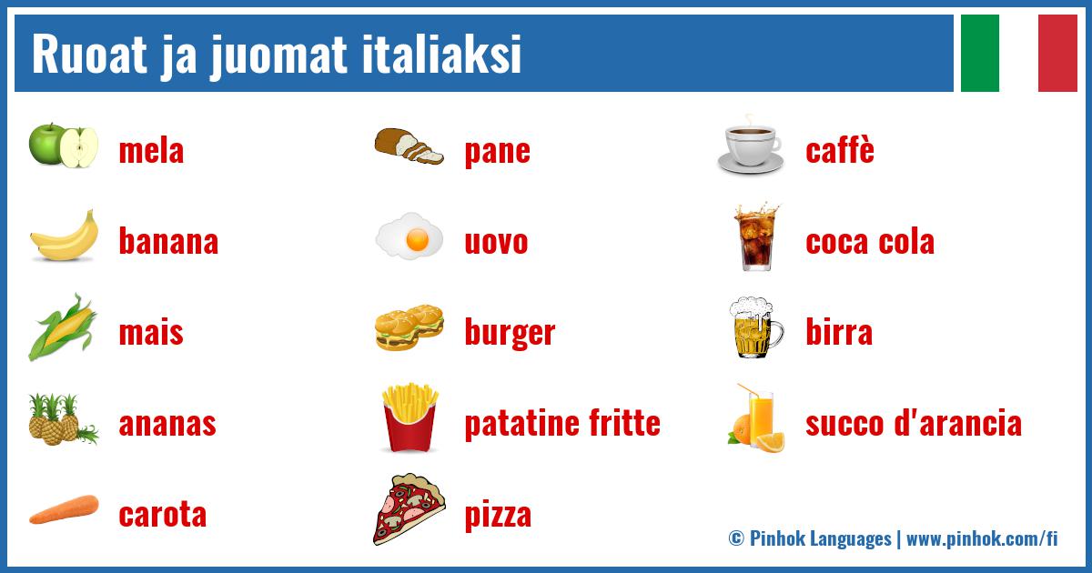 Ruoat ja juomat italiaksi