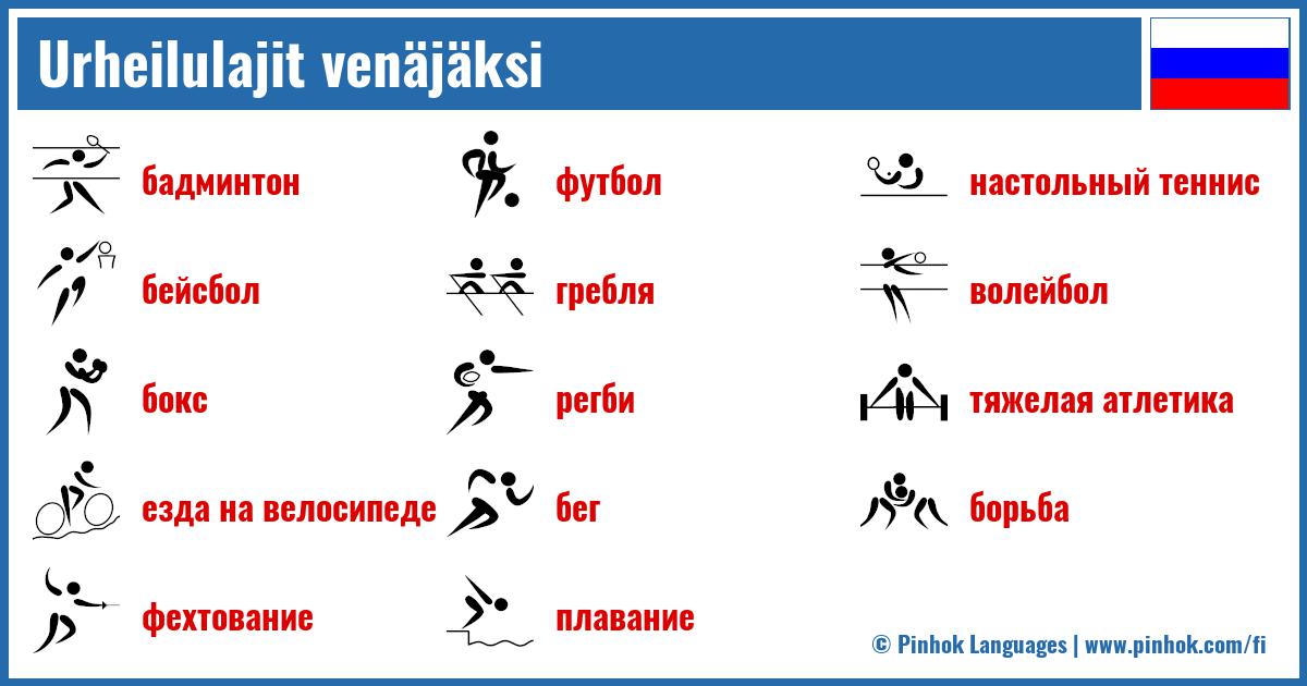 Urheilulajit venäjäksi