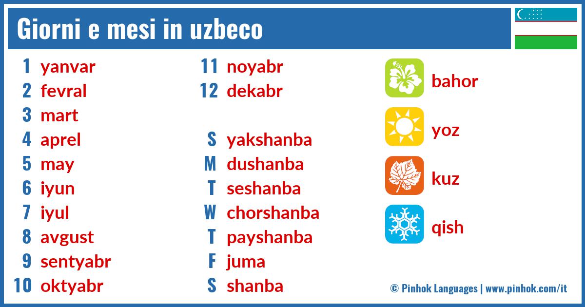 Giorni e mesi in uzbeco